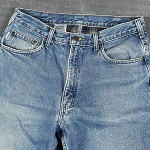Carhartt Flannel Lined Jeans Mens 36x32 Relaxed Fit Blue Denim Workwear B172 DST